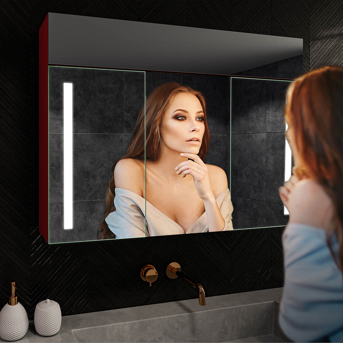 Spiegelschrank mit LED Beleuchtung 3-Trig 17 Dekore Badezimmerschrank 100x72