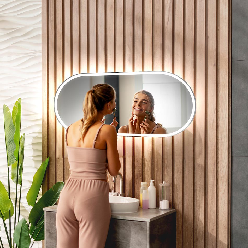 LED illuminated bathroom mirror